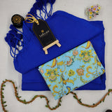 Blue Handloom Cotton Saree With Floral Printed Blouse