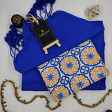 Blue Handloom Cotton Saree With Designer Blouse