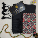 Black Handloom Cotton Saree With Designer Blouse