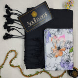 Black Handloom Cotton Saree With Designer Blouse