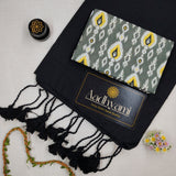 Black Handloom Cotton Saree With Designer Blouse