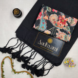 Black Handloom Cotton Saree With Designer Blouse