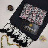 Black Handloom Cotton Saree With Designer Blouse