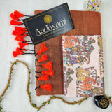 Orange Handloom Cotton Saree With Designer Blouse