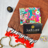 Orange Handloom Cotton Saree With Designer Blouse