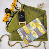 Light Mehndi Handloom Cotton Saree With Designer Blouse