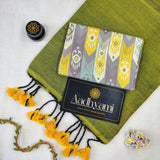 Light Mehndi Handloom Cotton Saree With Designer Blouse