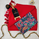 Red Handloom Cotton Saree With Designer Blouse