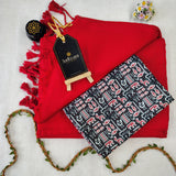 Red Handloom Cotton Saree With Designer Blouse