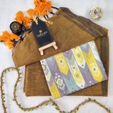 Golden Handloom Cotton Saree With Designer Blouse