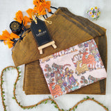 Golden Handloom Cotton Saree With Designer Blouse