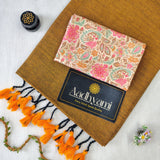 Golden Handloom Cotton Saree With Designer Blouse