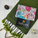 Green Handloom Cotton Saree With Designer Blouse