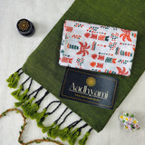 Green Handloom Cotton Saree With Designer Blouse