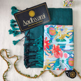 Rama Handloom Cotton Saree With Designer Blouse