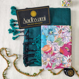 Rama Handloom Cotton Saree With Designer Blouse