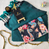 Rama Handloom Cotton Saree With Designer Blouse