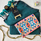 Rama Handloom Cotton Saree With Designer Blouse