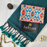 Rama Handloom Cotton Saree With Designer Blouse