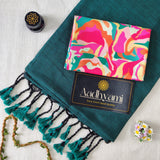 Rama Handloom Cotton Saree With Designer Blouse