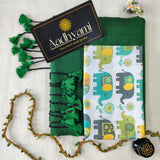 Green Handloom Cotton Saree With Designer Blouse