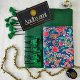 Green Handloom Cotton Saree With Designer Blouse