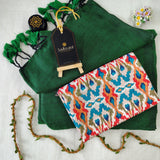 Green Handloom Cotton Saree With Designer Blouse