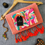 Peach Handloom Cotton Saree With Artistic Printed Blouse