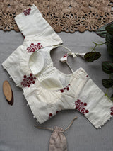 Maroon Khadi Cotton Saree With Embrodery Work Stitched Blouse