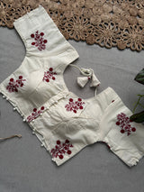 Maroon Khadi Cotton Saree With Embrodery Work Stitched Blouse