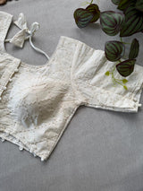 Red Khadi Cotton Saree With Embrodery Work Stitched Blouse