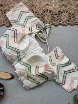 Dark Green Khadi Cotton Saree With Embrodery Work Stitched Blouse