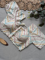 Peach Khadi Cotton Saree With Embrodery Work Stitched Blouse