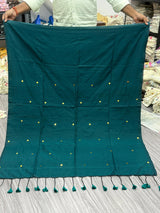 Green Khadi Cotton Gini Work Saree With Embrodery Work Stitched Blouse