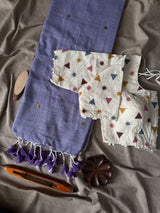 Light Grey Khadi Cotton Gini Work Saree With Designer Blouse