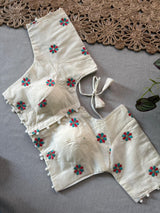 C Green Khadi Cotton Saree With Embrodery Work Stitched Blouse