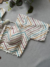 Sky Khadi Cotton Saree With Embrodery Work Stitched Blouse