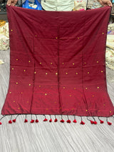 Maroon Khadi Cotton Gini Work Saree With Embrodery Work Stitched Blouse