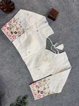 Brown Khadi Cotton Saree With Embrodery Work Stitched Blouse