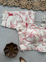 Red Handloom Cotton Saree With Embrodery Work Stitched Blouse