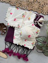 Purple Khadi Cotton Saree With Embrodery Work Stitched Blouse