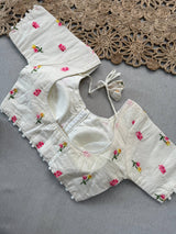 Black Khadi Cotton Saree With Embrodery Work Stitched Blouse