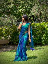 Premium Peacock Tissue Saree With Siquin Shine