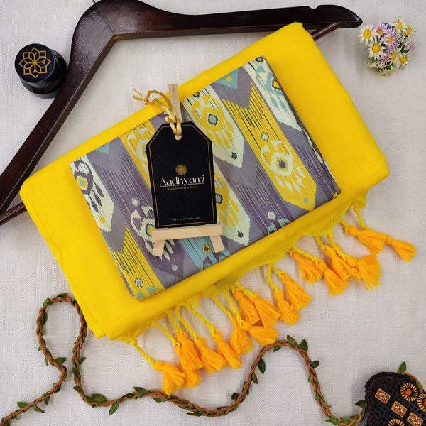 Yellow Handloom Cotton Saree With Designer Blouse