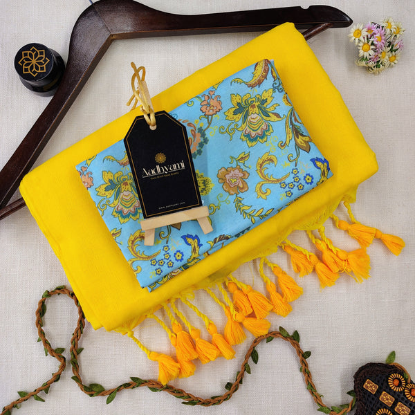 Yellow Handloom Cotton Saree With Designer Blouse