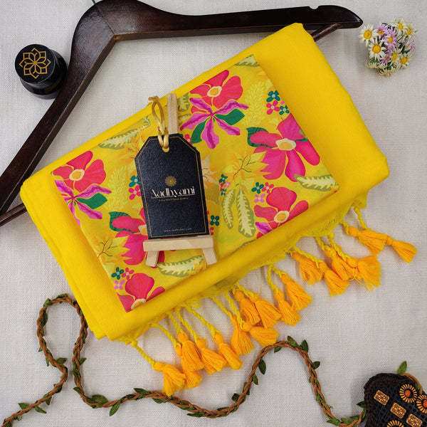 Yellow Handloom Cotton Saree With Designer Blouse