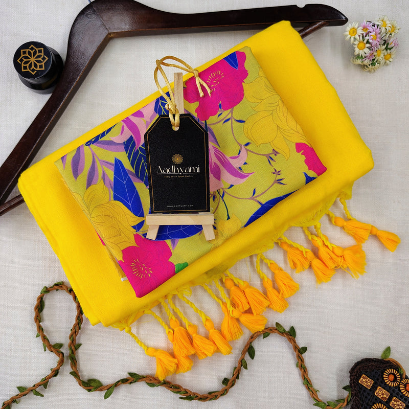 Yellow Handloom Cotton Saree With Designer Blouse