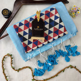 Sky Handloom Cotton Saree With Designer Blouse