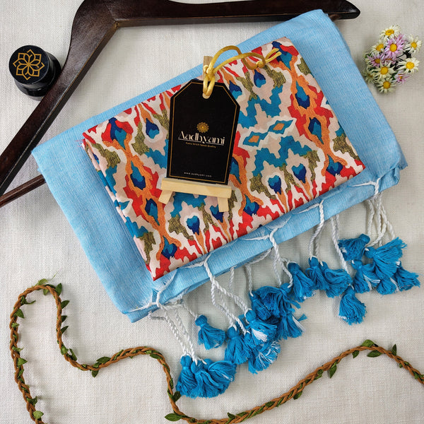Sky Handloom Cotton Saree With Designer Blouse