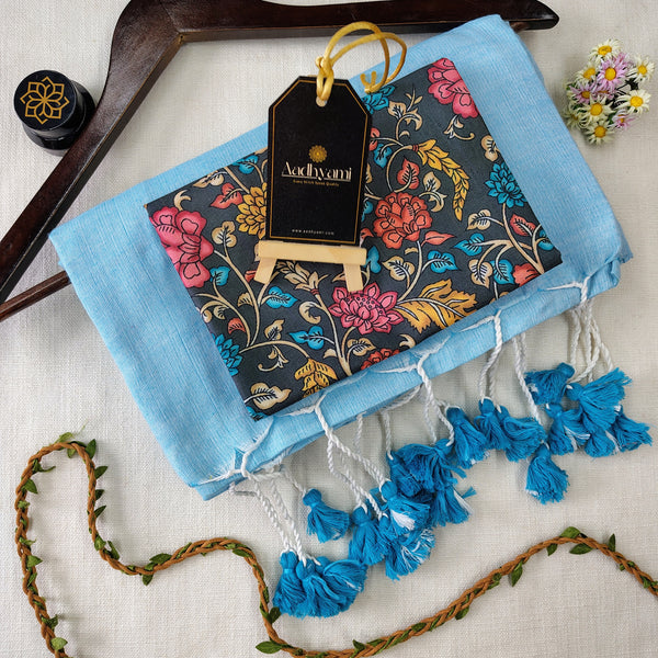 Sky Handloom Cotton Saree With Designer Blouse